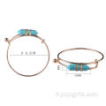 Bracelet jonc manchette prisme hexagonal turquoise plaqué or